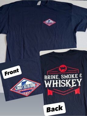 NWOT Sacramento BBQ Brine, Smoke & Whiskey Classic Navy Short-Sleeve Logo Tee